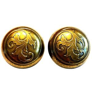 NEXT embossed brass clip on earrings chunky vintage 1990’s boss lady jewelry